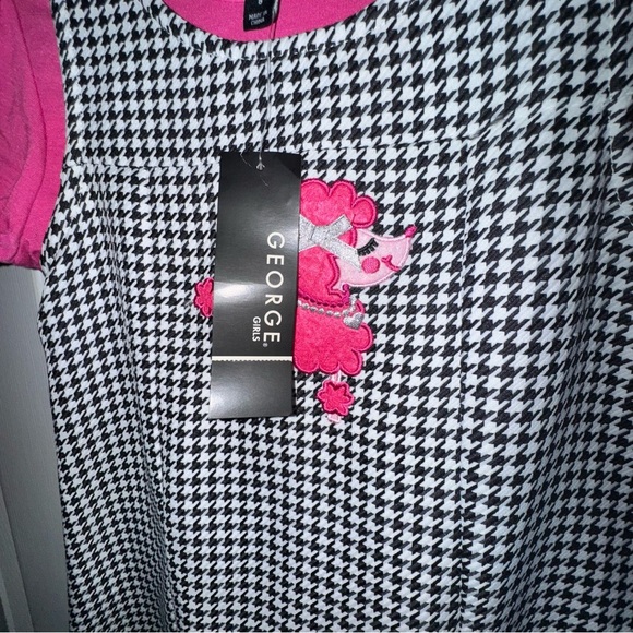 George Girls Size 8 Poodle Dress Set Black Houndstooth Pink Shirt Ruffle Hem NWT - Picture 6 of 14